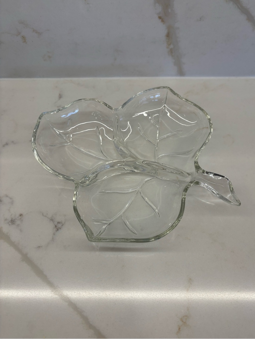 Vintage Hazel Atlas Clear Glass Maple Leaf Divided Nut Candy Snack Dish